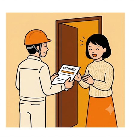 水道職人から見積書を受け取っている人のイラスト