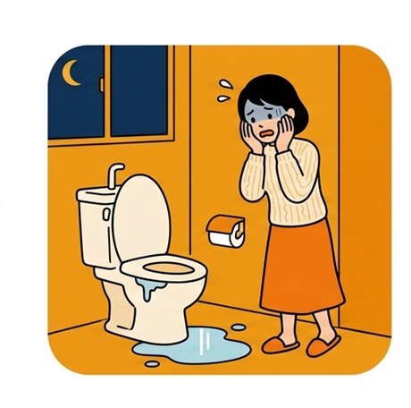 夜、トイレが流れないくて困っている人のイラスト
