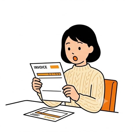 請求書を見て驚いている人のイラスト